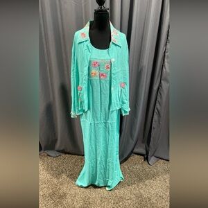 Key lime pie, vintage maxi dress with matching button-down shirt, medium